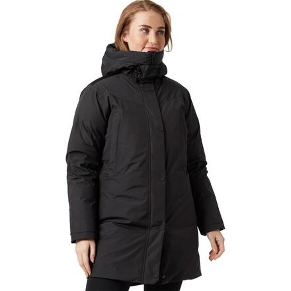 Helly Hansen Bouvet Down Coat Black Hooded Full Zip Winter Jacket Sz L Women's - Picture 1 of 15
